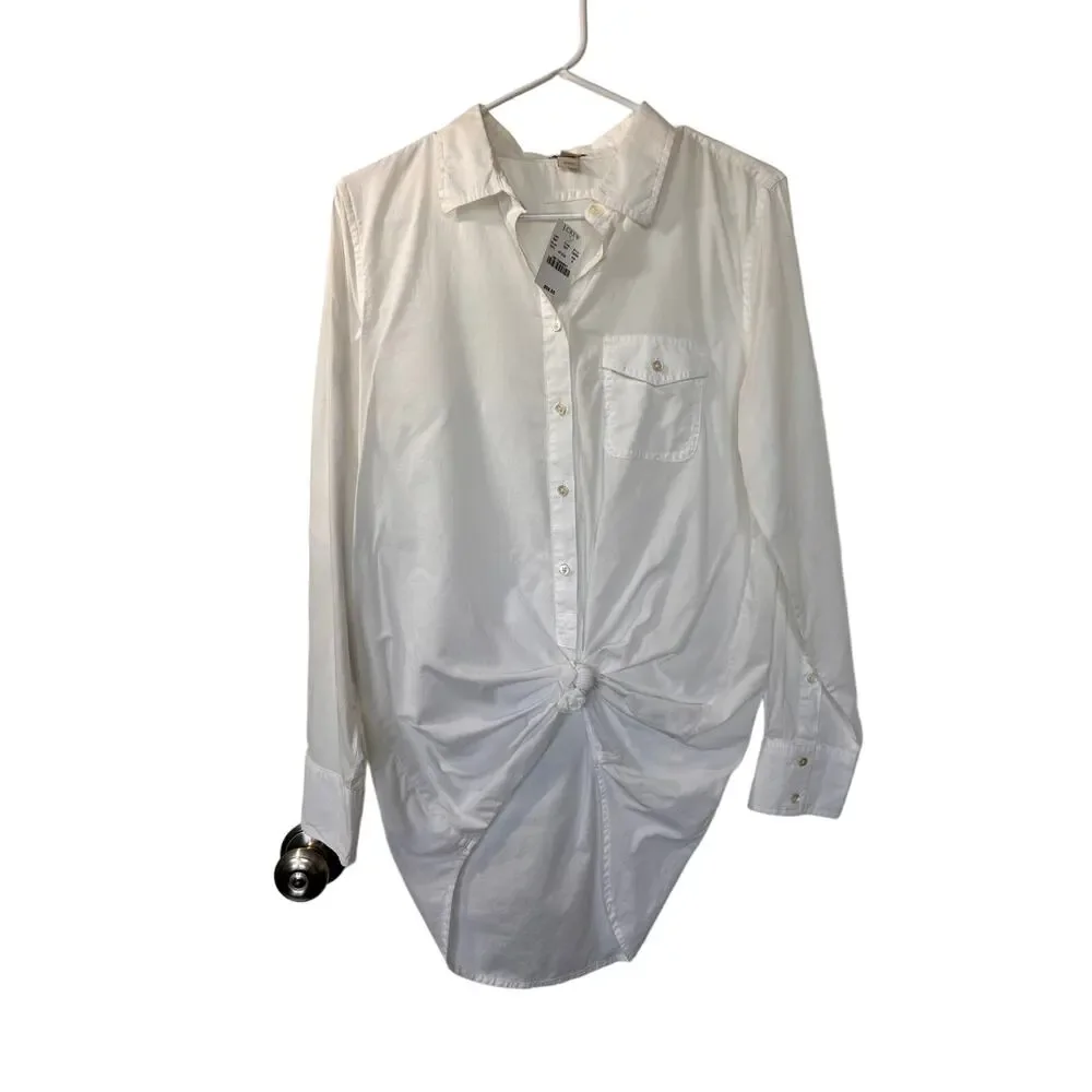 NWT J. Crew Women's Front Knot Button-Up‎ Blouse Top Minimalist White Size Small